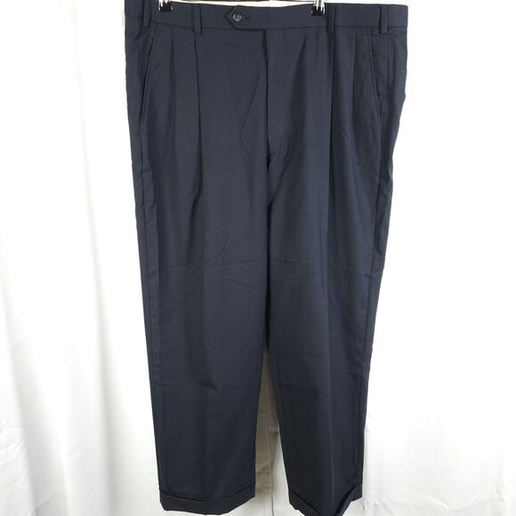 Brooks Brothers Mens 40x28 Navy Blue Italy Wool Pleated Cuffed Dress Pants - Picture 1 of 6